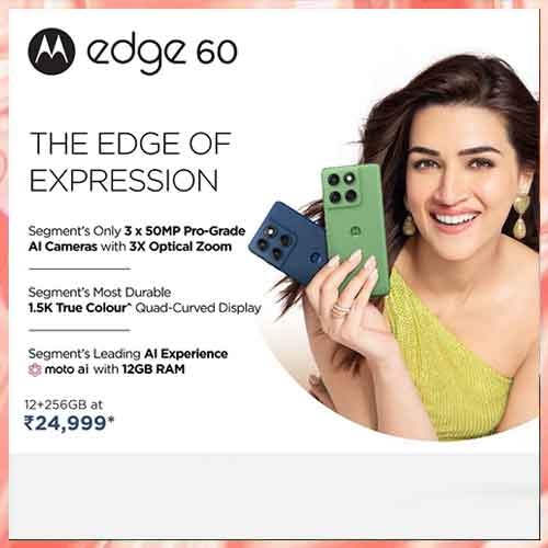 Motorola Edge 60 launched in India with 3x50MP AI cameras and Dimensity 7400 at Rs 24,999