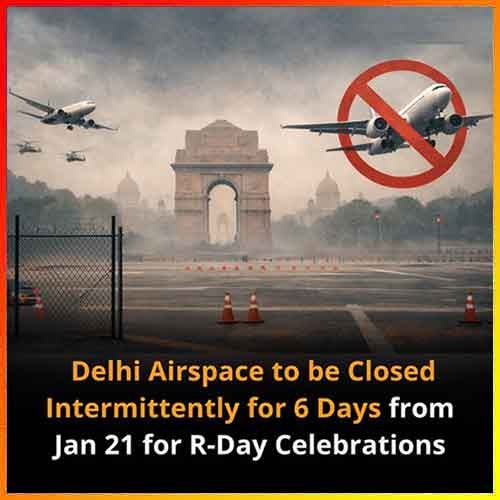 Delhi airspace to be shut for 2+ hrs for 6 days until Republic Day