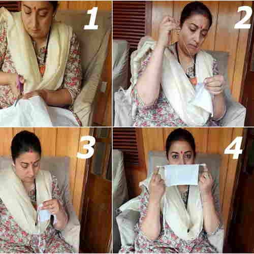 Textile Minister Smriti Irani stitches homemade reusable face masks
