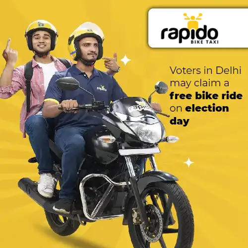 Voters in Delhi may claim a free bike ride on election day Voters in Delhi may claim a free bike ride on election day