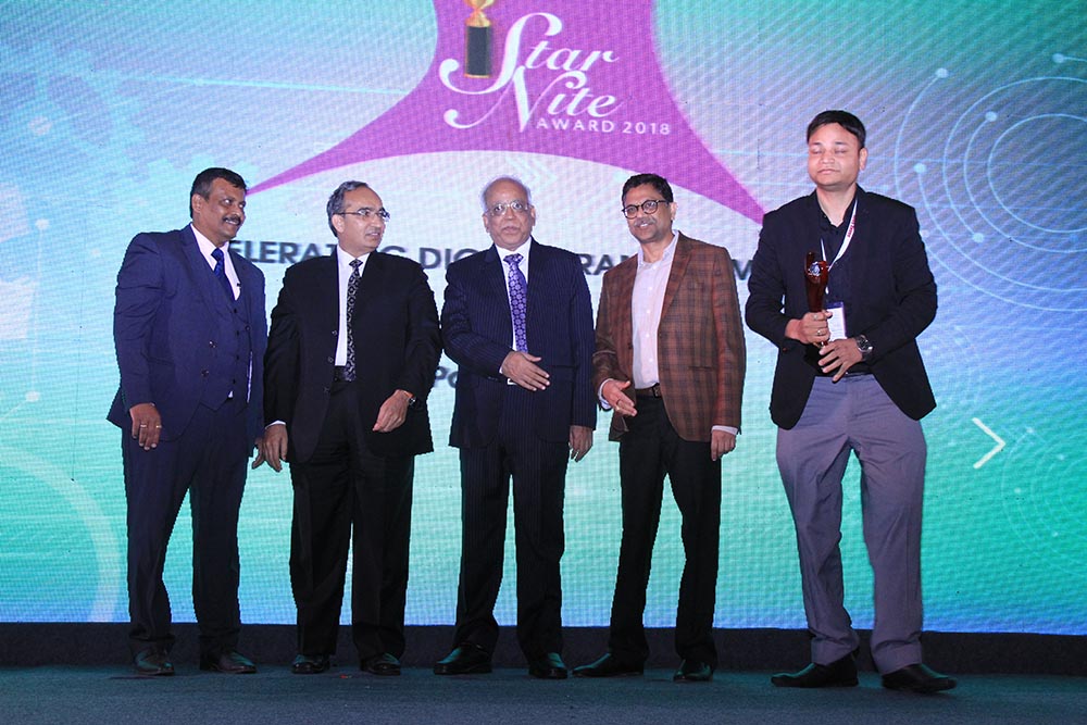 Fortinet receiving the award in the Best Enterprise Network Firewall category at 17th Star Nite Awards 2018
