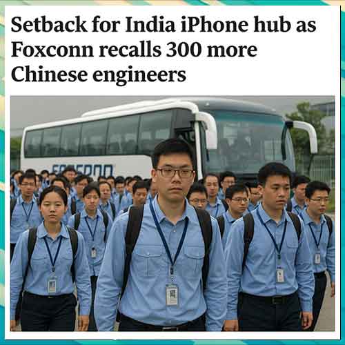 Setback for India iPhone hub as Foxconn recalls 300 more Chinese engineers Setback for India iPhone hub as Foxconn recalls 300 more Chinese engineers