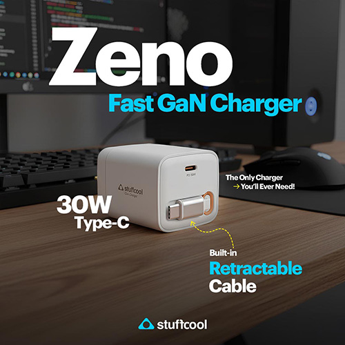 Stuffcool launches Zeno: India’s first 30W GaN charger with built-in retractable cable Stuffcool launches Zeno: India’s first 30W GaN charger with built-in retractable cable
