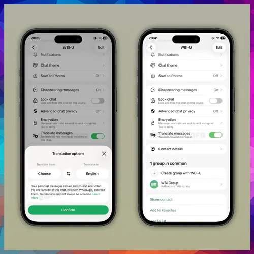WhatsApp testing instant translations on iPhone