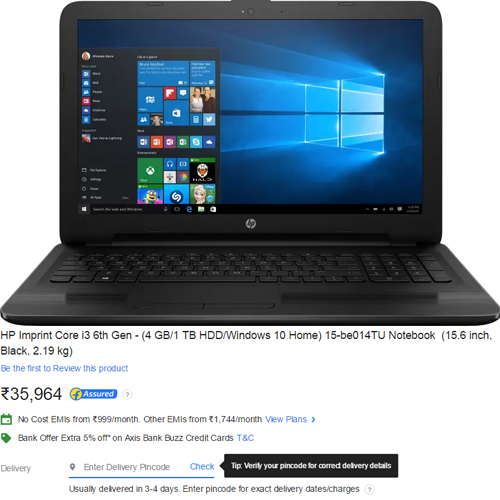 Flipkart offers HP Intel Core i3 Windows 10 laptop at Rs. 999 per month Flipkart offers HP Intel Core i3 Windows 10 laptop at Rs. 999 per month