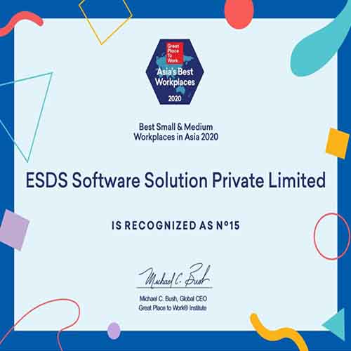 ESDS Software is delighted to be recognized as Asia’s 15th Best Workplace To Work