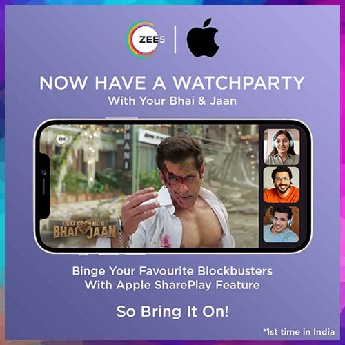 ZEE5 introduces ‘SharePlay’ to enhance collective viewing experiences with the OTT premier of Salman Khan-starrer blockbuster Kisi Ka Bhai Kisi Ki Jaan! ZEE5 introduces ‘SharePlay’ to enhance collective viewing experiences with the OTT premier of Salman Khan-starrer blockbuster Kisi Ka Bhai Kisi Ki Jaan!