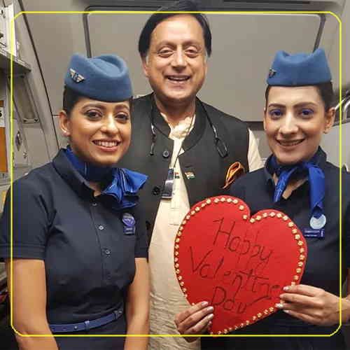 Shashi Tharoor spends his Valentine's Day with two Air hostesses