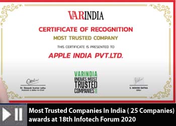 Most Trusted Companies In India ( 25 Companies) awards at 18th Infotech Forum 2020