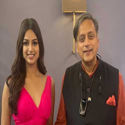 Congress MP Shashi Tharoor meets with Miss Universe Harnaaz Sandhu