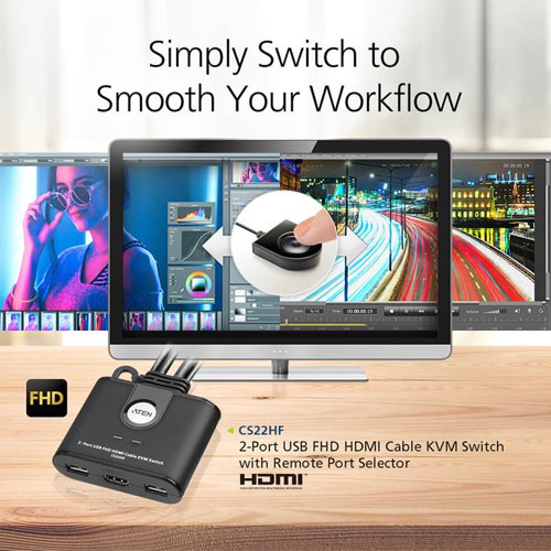 ATEN unveils CS22HF 2-Port USB FHD HDMI cable KVM switch
